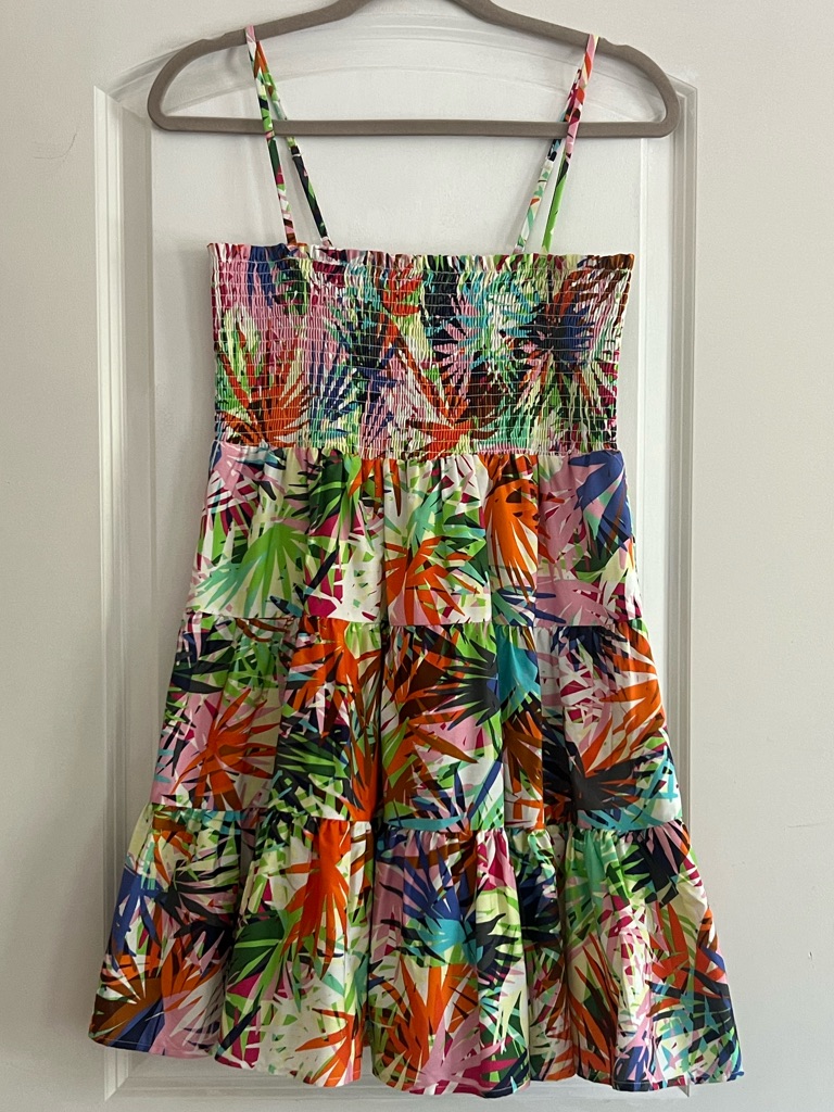 Steve Madden Tropical Print Smocked Sundress With Adjustable Straps